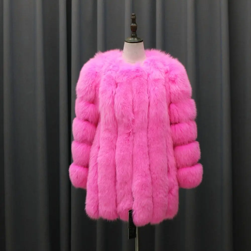 

2019 custom hot pink fox fur Women Winterfox fur coat fox fur outwear with collar big size, N/a