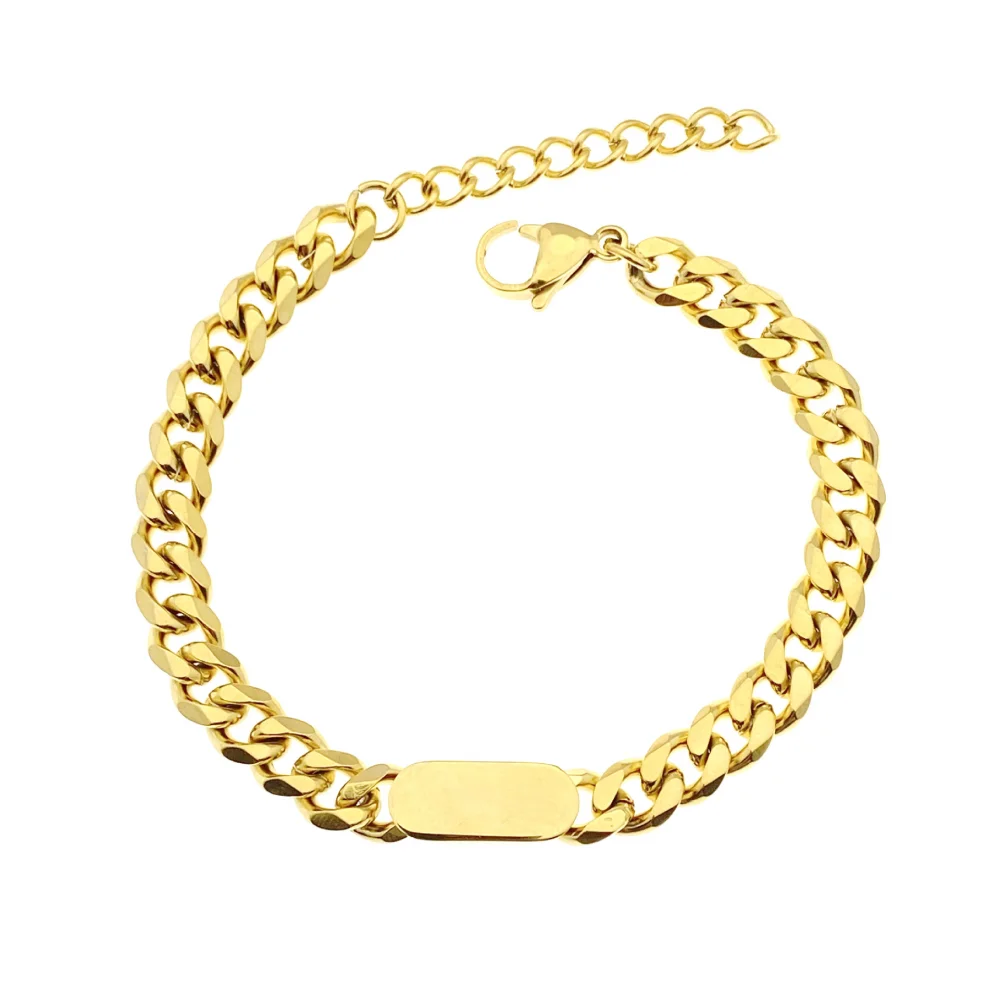 

Hip Hop Jewelry Bisuteria Acero Inoxidablen Stainless Steel Gold Blank Bar Cadena Cubana Cuban Link Bracelet