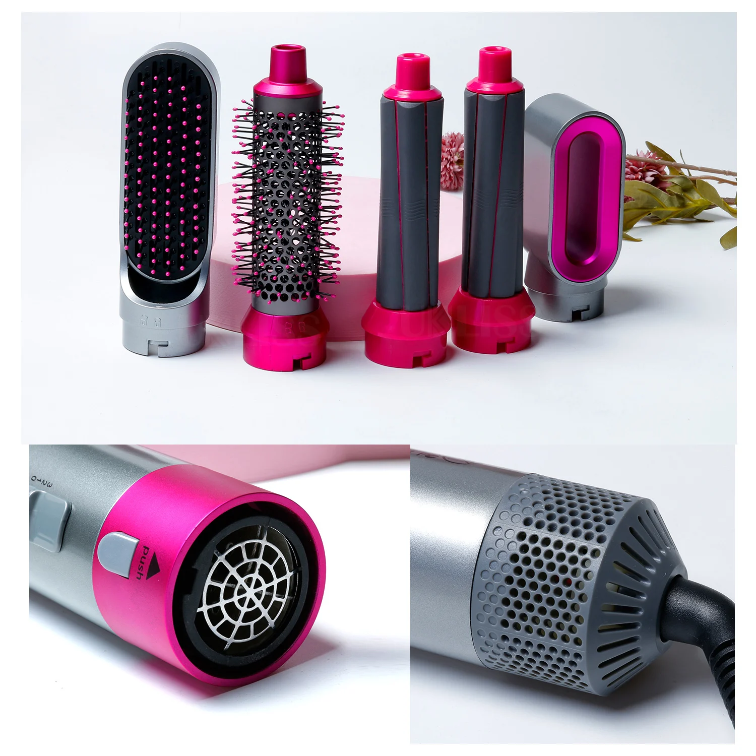 

professional hair curler styling magic spiral hair curlers hair curler 5 in 1 lcd display, Pink/white/silver