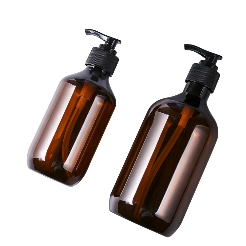 

300Ml 400Ml 500Ml Shampoo Bottle Wholesale Amber Pet Plastic Lotion Bottle With Black Lotion Pump Hand Sanitizer Bottle
