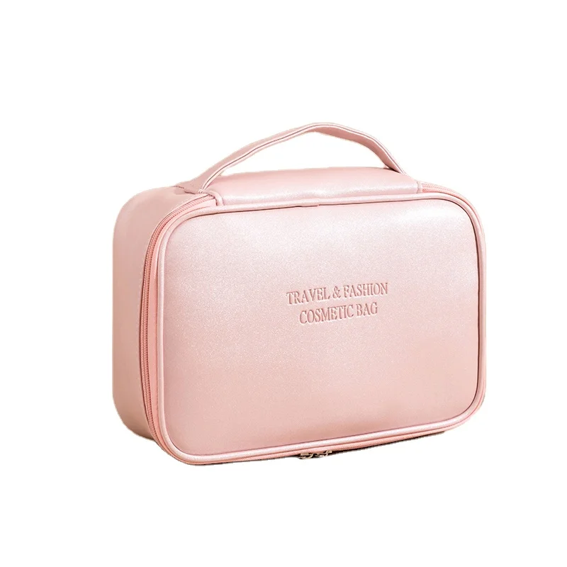 

2022 New custom logo small pink vegan leather travel makeup bag cosmetic bag make up pouch pink little beauty bag bridesmaid pu, Pink, blue,champagne,black