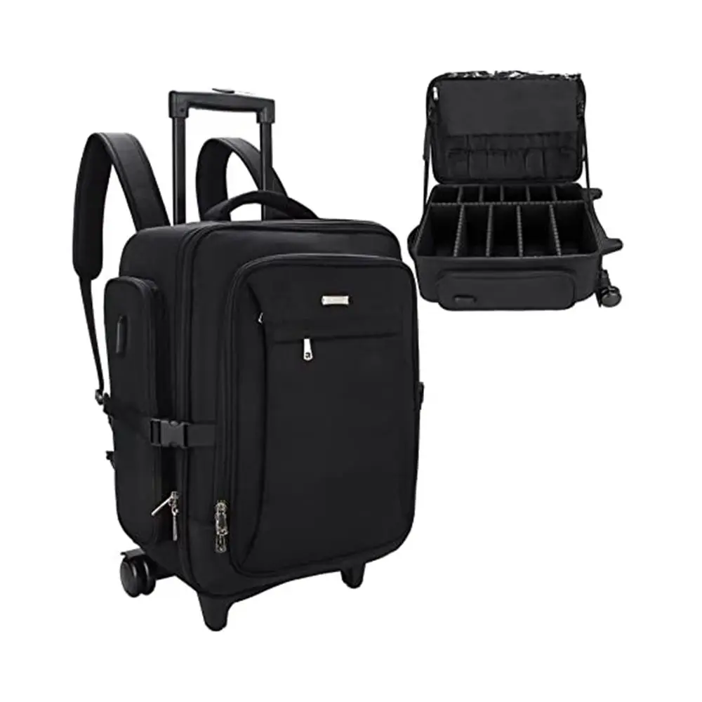 

US Free Shipping Relavel Professional Makeup Brush Case Trolley Travel Black Cosmetic Bags Large with Swivel Wheels
