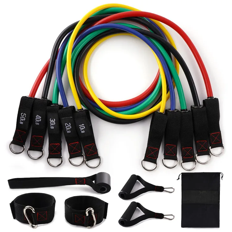 

150LBS high quality latex pull rope stretch rope custom logo home gym yoga pilates Abs exercises 11piece resistance band set, Black/red/blue/green/yellow