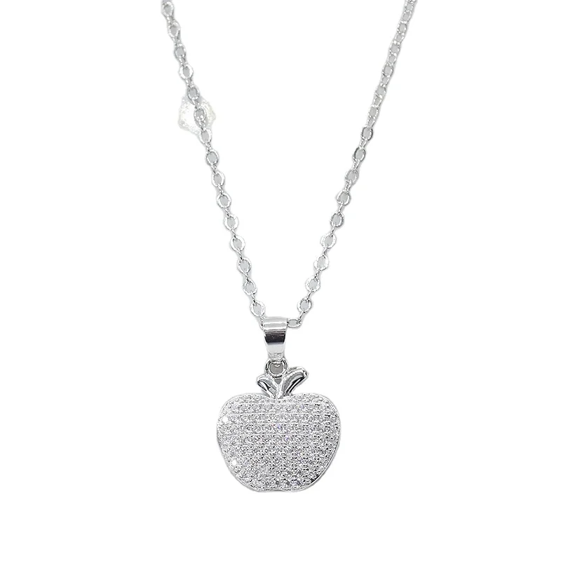 

Wholesale Crystal Fruit Apple Rhinestone Gold Plated Silver Chain Pendants Necklaces