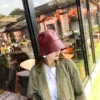 Made in china winter autumn spring pu leath foldable round bucket hat fedora cap