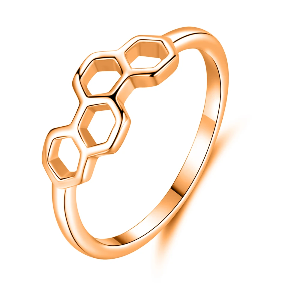 

Women Fashion Jewelry 925 Sterling Silver Hexagon shape Ring Rose Gold Plated Rings