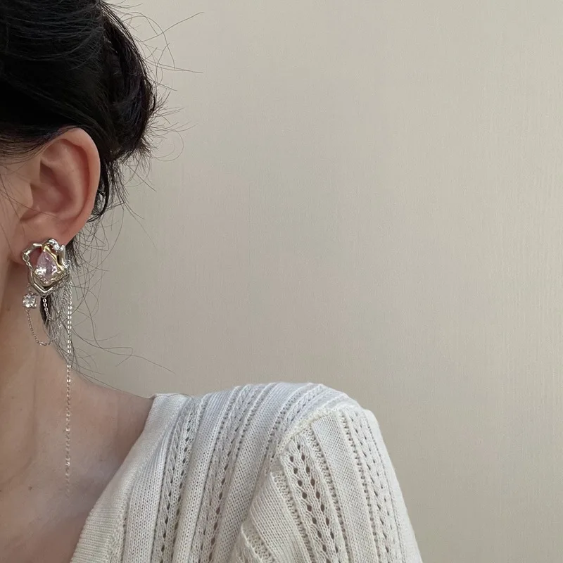 

2021 Luxury Personalized Big Large Irregular Earrings Custom Large Zircon Tassel Geometric Earrings Hoop Earring, Silver