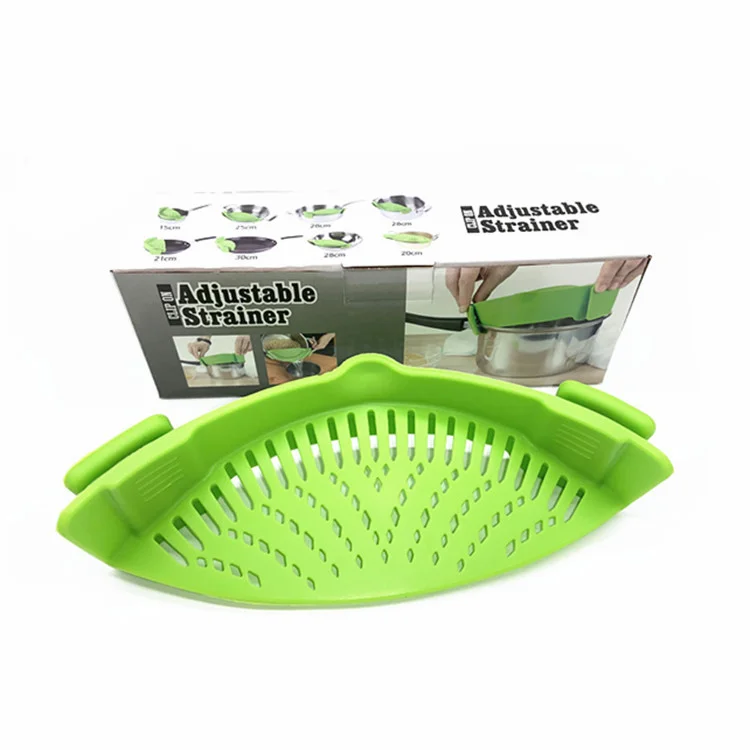 

New Arrival Hands-free Clip-on Heat Resistant Colander Silicone Snap Strainer, Customized colors