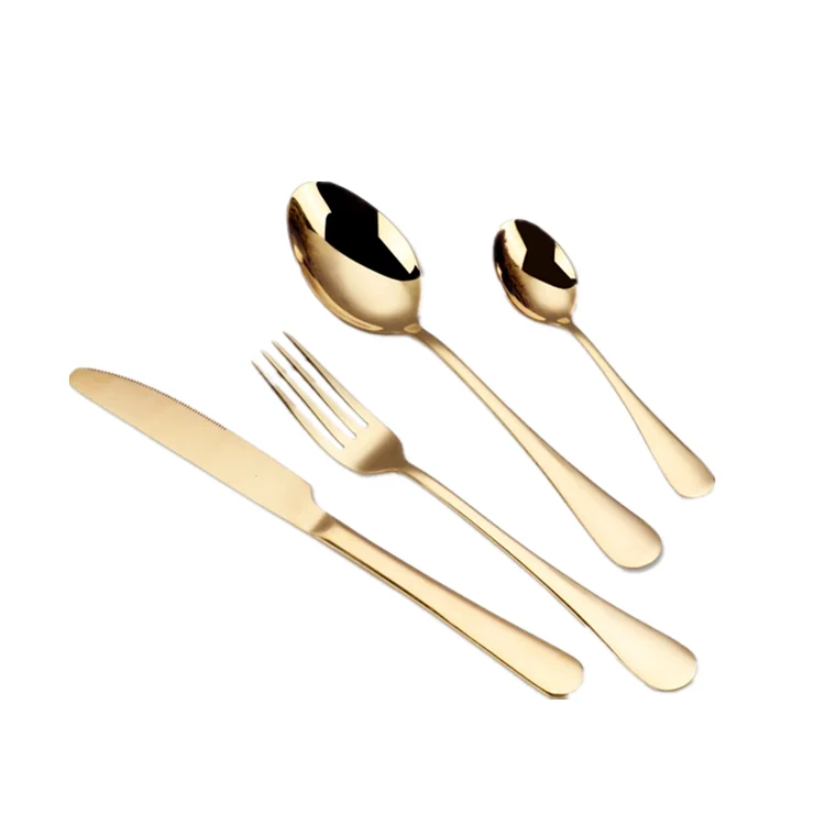 

Luxury Mirror Hotel Wedding Golden Stainless Steel Spoon Knife Fork Flatware Cutlery Silverware, Gold