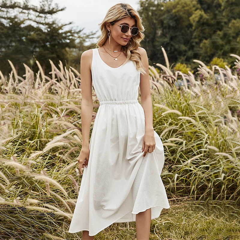 

casual dresses women ruffle dress women summer ladies elegant womens sleeveless 100 % cotton midi elegent dress