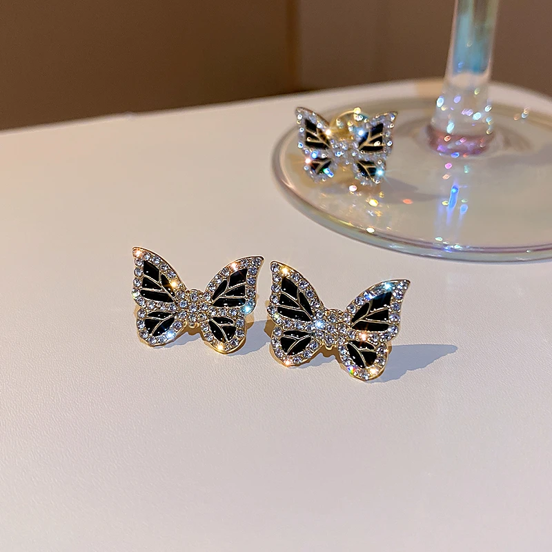 

crystal fancy jewelry black dianante butterfly earrings