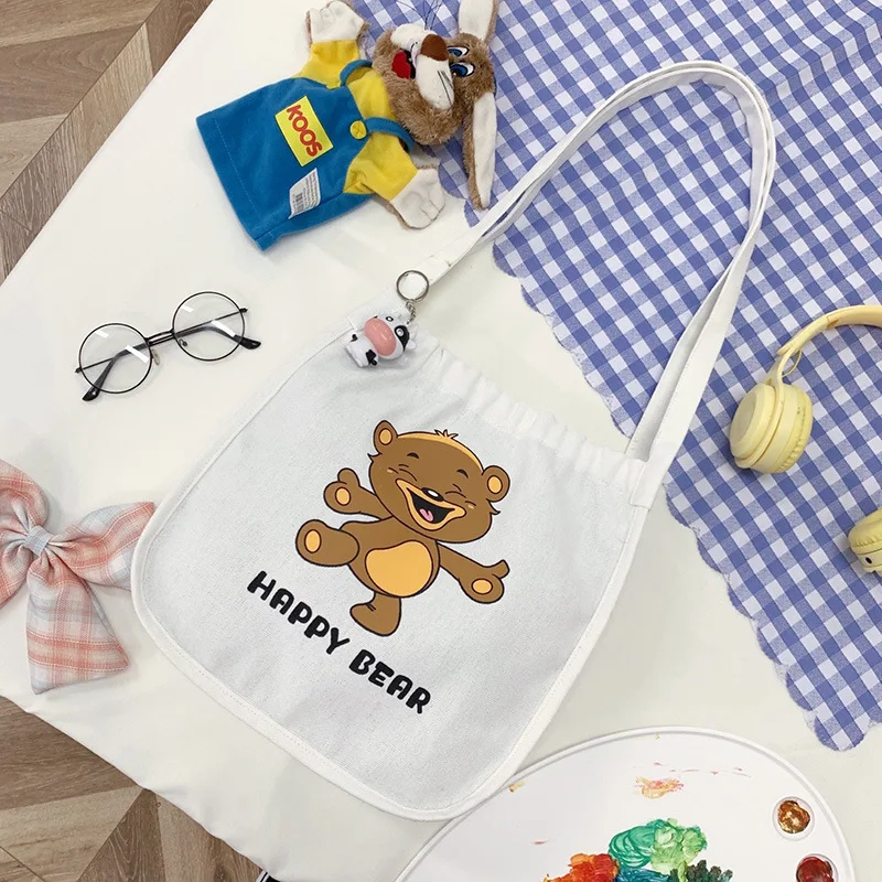 

Japanese Cute Bear Canvas Shopping Bag 2022 New Wave Korean Version Of Student Tutoring Tote Bag Shoulder