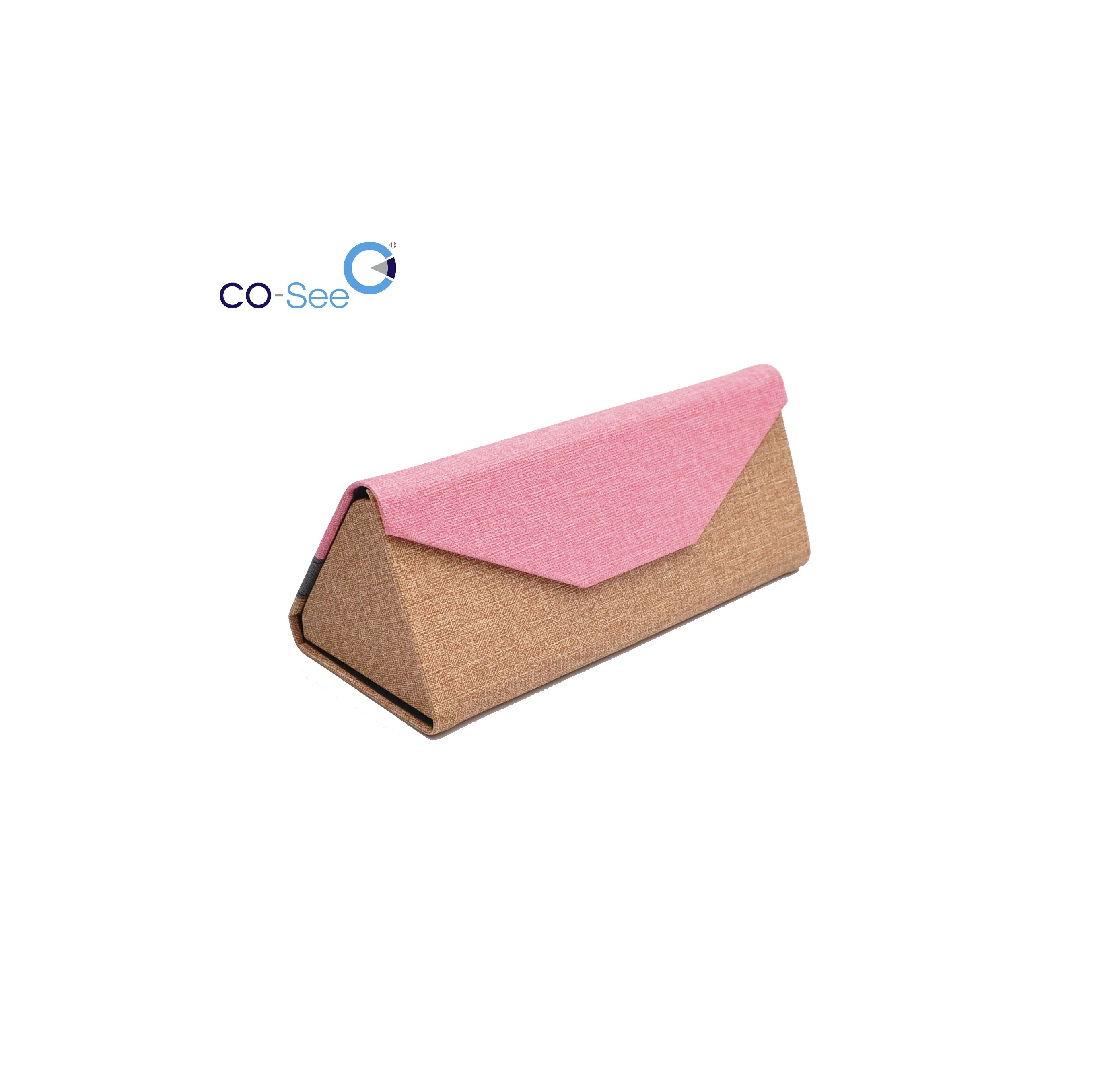 

Pink designer glass eyewear pu cardboard box packaging case de oculos triangle folding case