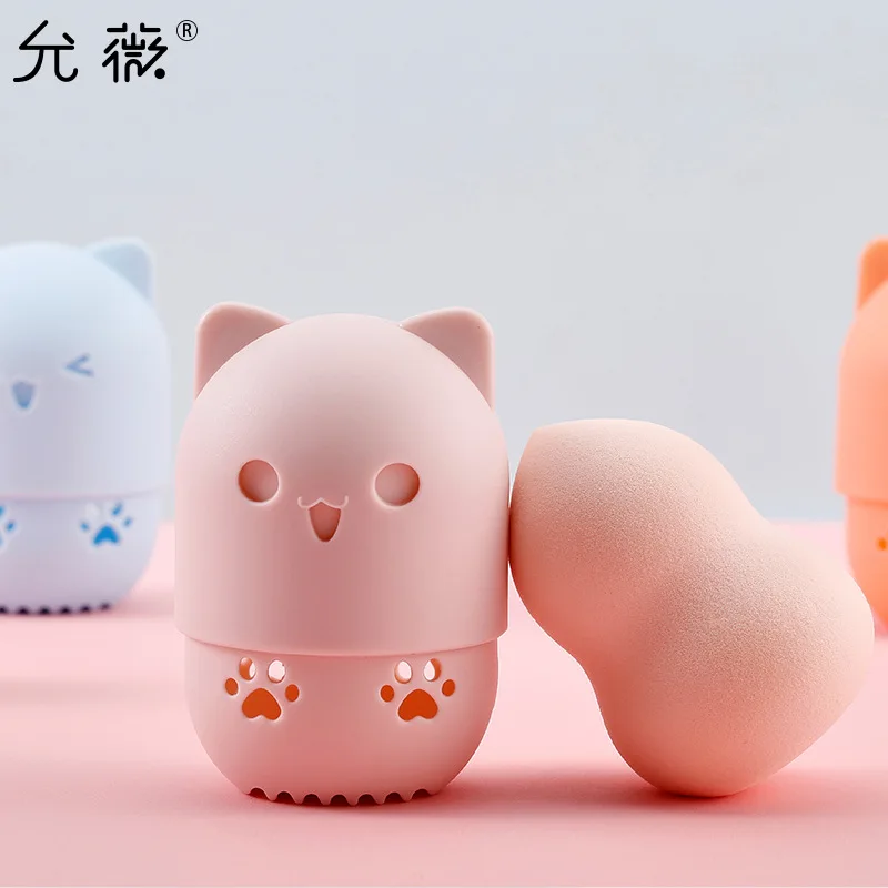 

makeup sponge holder beauty holder make up egg cute cat shelf powder puff storage beauty tool separate capsule hollow type, 5 colors