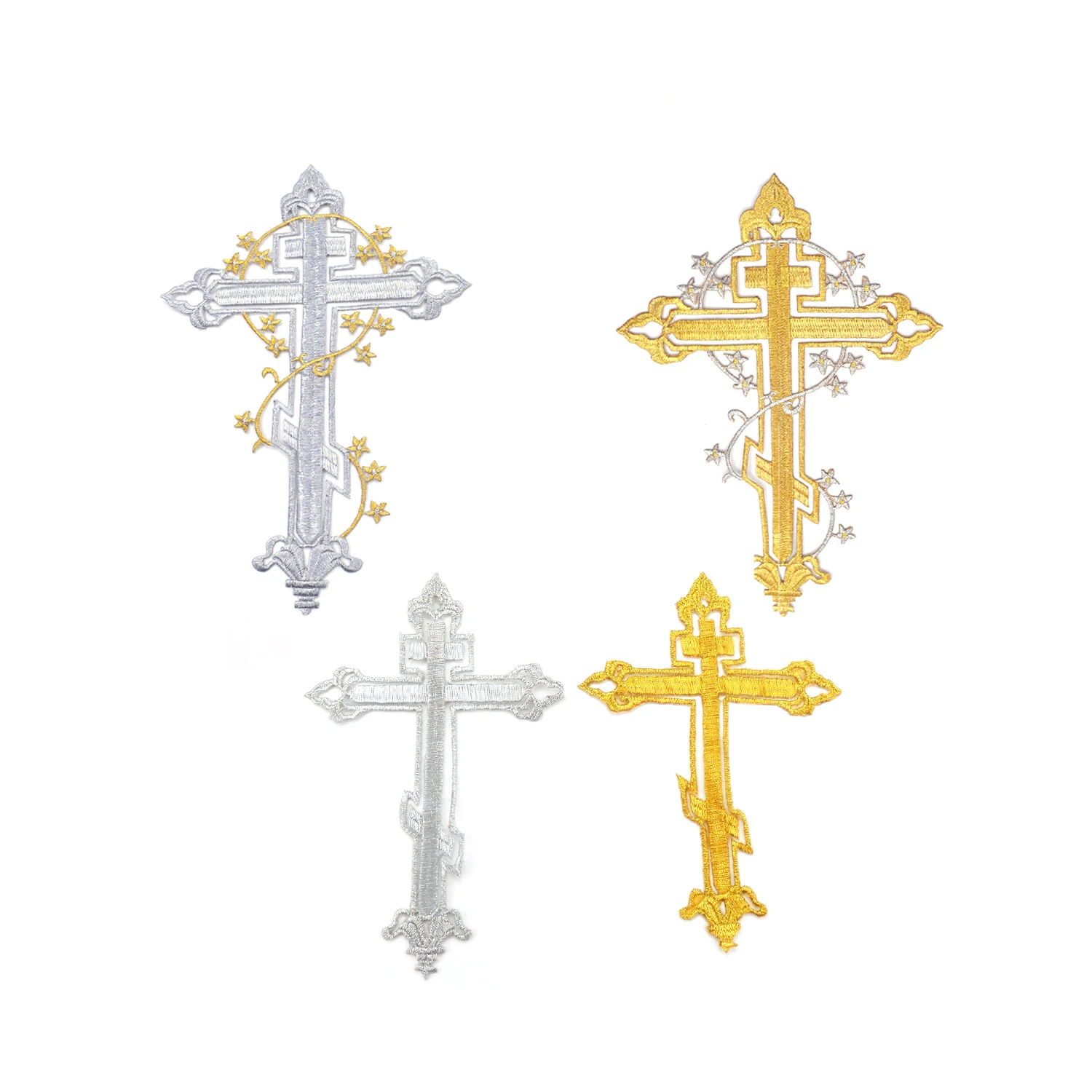 

Gold And Silver Embroidery Large Bible Cross Hot Press Iron On Appliques Patches