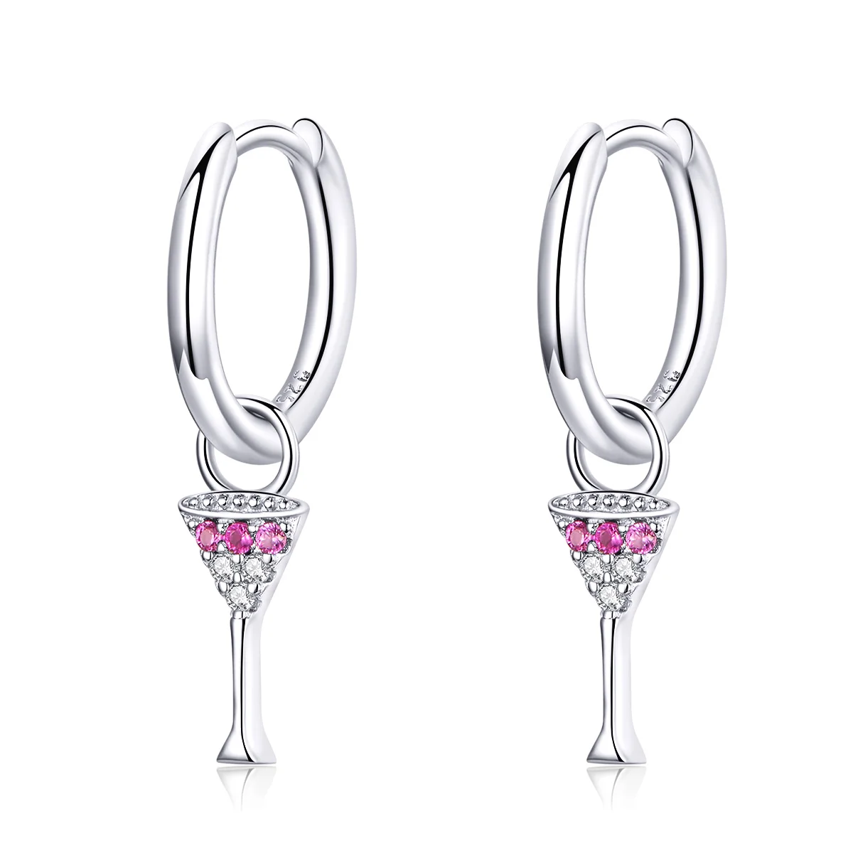 

925 Sterling Silver Zircon Hanging Romantic Wine Glasses Trendy Tiny Stud Earrings