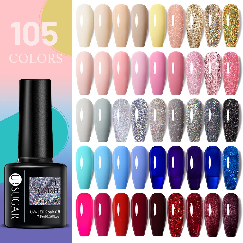 

UR SUGAR China Nail Gel Supplier Private Label 7.5ml Shiny Glitter Soak Off UV Gel Nail Polish for Nail Salon