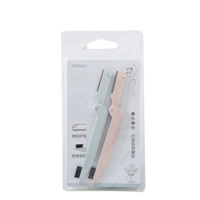 

BEAU FLY OEM 2pcs Eyebrow Trimmers with Brush Mini Makeup Knife Shaver Facial Hair Remover, Pink, gray