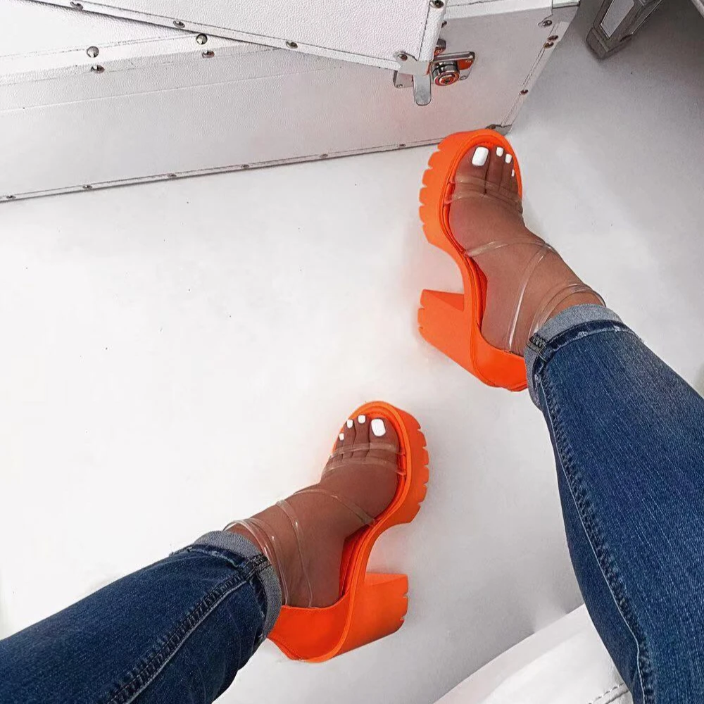 

Summer new party shopping transparent upper thick high heel sandals for women