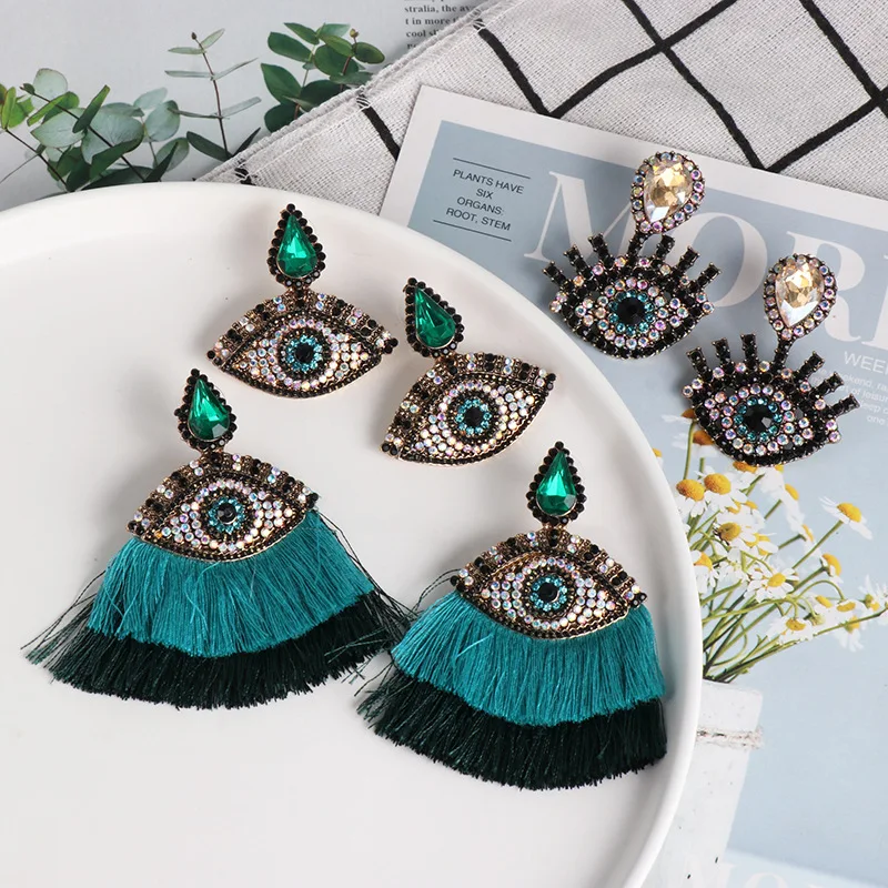 

New personality creative diamond European and American exaggerated eye tassel earrings Devil's eye earrings for women 2020, Colorful