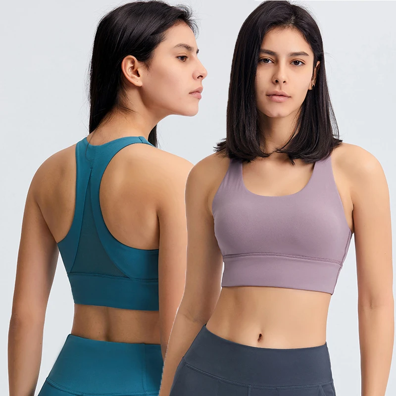 

SHINBENE Ladies Mesh Patchwork Longline Fitness Yoga Bras Soft Nylon Sports Bras Tops