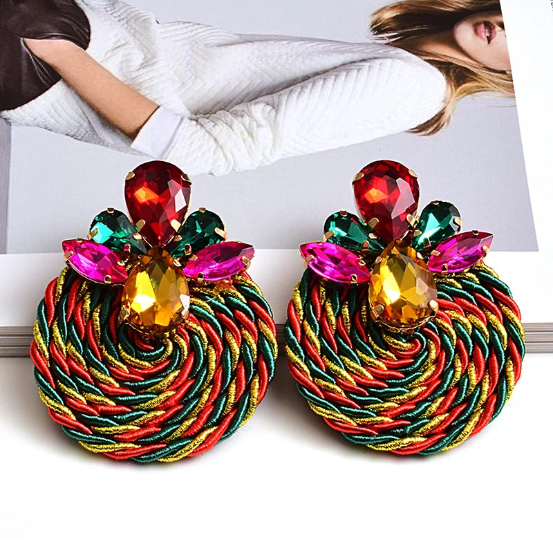 

Wholesale Multi Crystal Diamond Earrings Fashion Round Stud Earrings, As picture