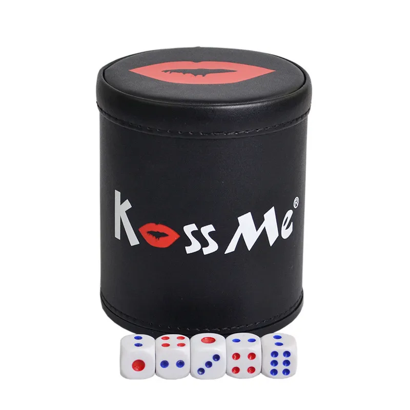 

KTV Bar Poker Game Printing Leather+Plastic Dice Cup Set Without Lid& 6pcs Digital White/Acrylic Dices