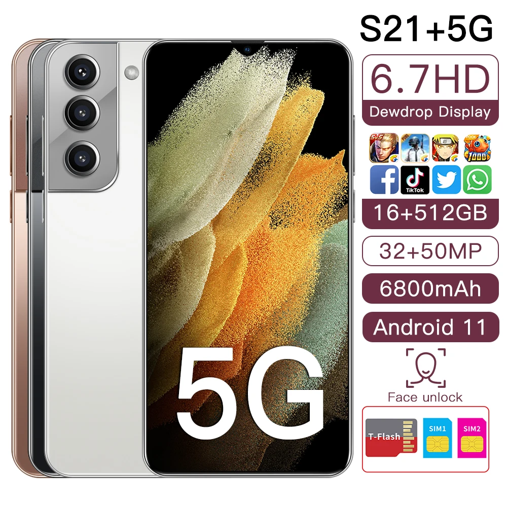 

Endurance sealed Box support Android 11.0 Deca core S21 32MP 50MP phone 5G LTE original 6.7 inch smart phone 16GB 512GB