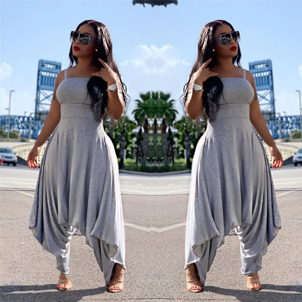 

Trendy female clothing Sleeveless adult one piece harem jumpsuit solid color gray 3xl plus size womens harem jumpsuits women, Red,blue harem jumpsuits women