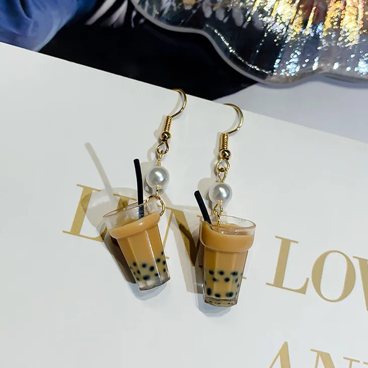 

Wholesale Fashion Girls Korean Boba Milk Tea Funny Cute Earrings, Grey