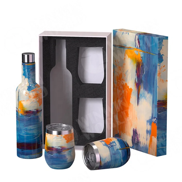 

New Christmas gift Vacuum Insulated Wine Tumbler and Stainless steel Wine Bottles set Gifts Box Packing