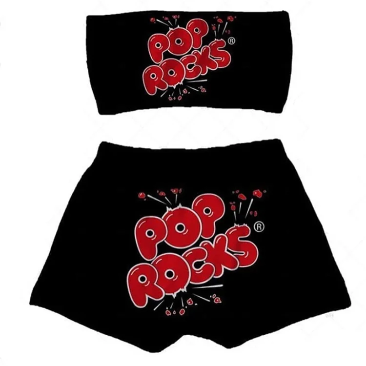

2020 Hot Sale Women Short Snack Candy Fashion Printed Logo Elastic High Waist 2 Piece Set Hot Shorts Panty For Bike