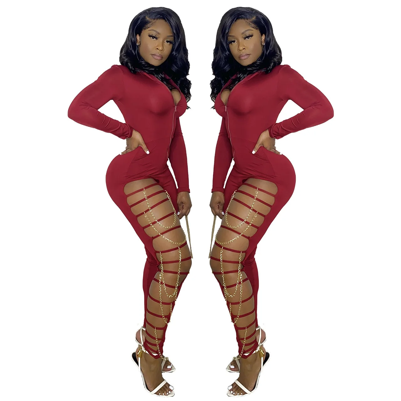 

2021 Autumn Solid Color Jumpsuit Women Sexy Rompers Bandage Long Sleeve Ladies Jumpsuits