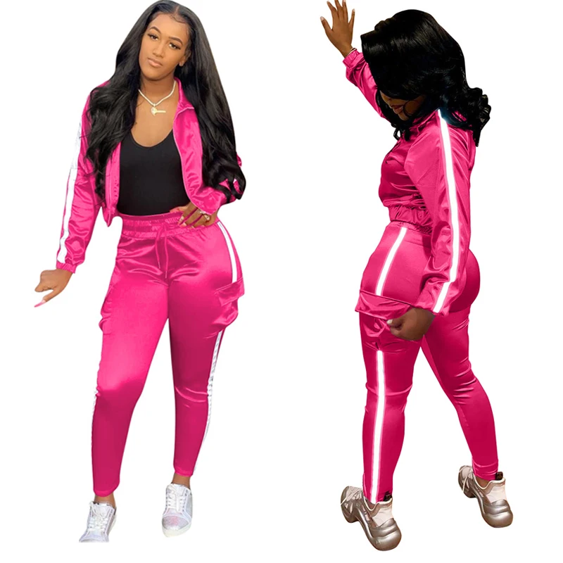 

Wholesale casual sportswear splicing zip up custom womens tracksuits 2 piece set, 7 colors