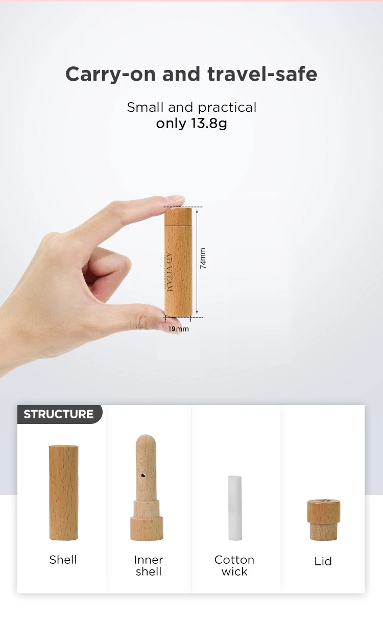2020 New Arrival material Wood empty essential oil nasal inhale tube bottle with stick