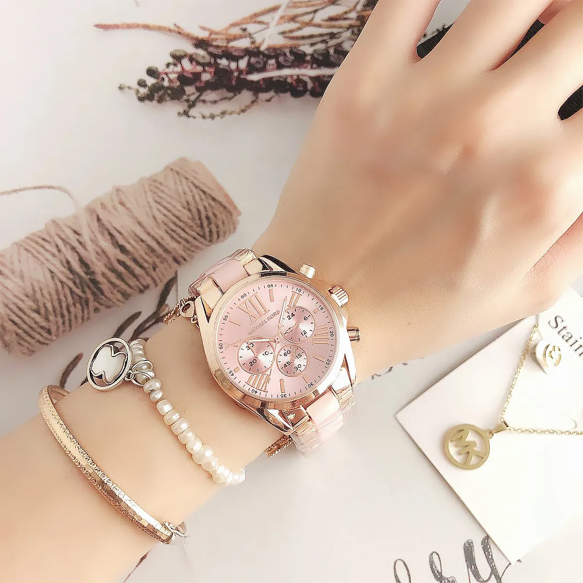 

pink acrylic water resistant watch metal band chronograph sport watches for women geneva cheap analog quartz luxury watch