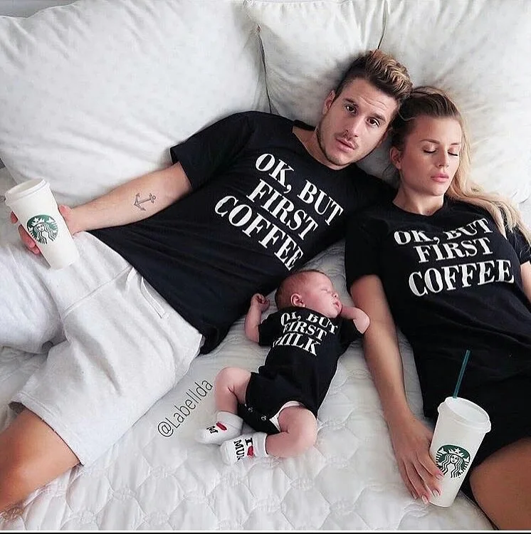 

Family Matching Clothing Father Mother Baby Black Letter Print Short Sleeve T-shirt Father Son Mother Daugher Matching T Shirt