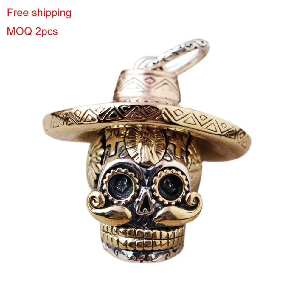 

Gothic 100% Real 925 Sterling Silver Skull Pendant Trendy Cool Hiphop Rock Punk Style Thai Silver Skeleton With Hat