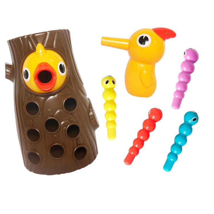 

Woodpecker Catch Worms Magnetic Bird Catching Insects Game Educational Toy for Kids, Brown/light blue