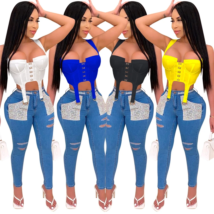 

C3654-womens fall fashion 2020 trendy solid crop top sexy blouse women's tank tops