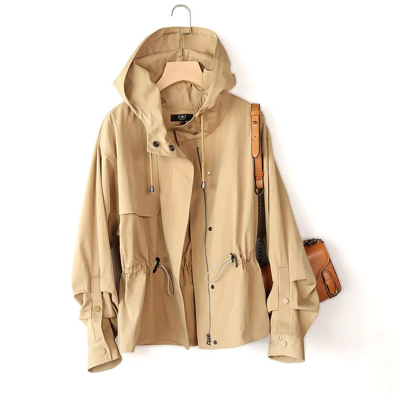 

2020 New Arrivals women Zipper CASUAL women short trench coat With Cloth Hood ladies women trench coat