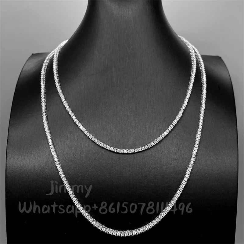 

2MM Flawless D Color Lab Diamond Moissanite Tennis Chain Ready to Ship High Quality Hip Hop Bling 925 Sterling Silver Gift Box
