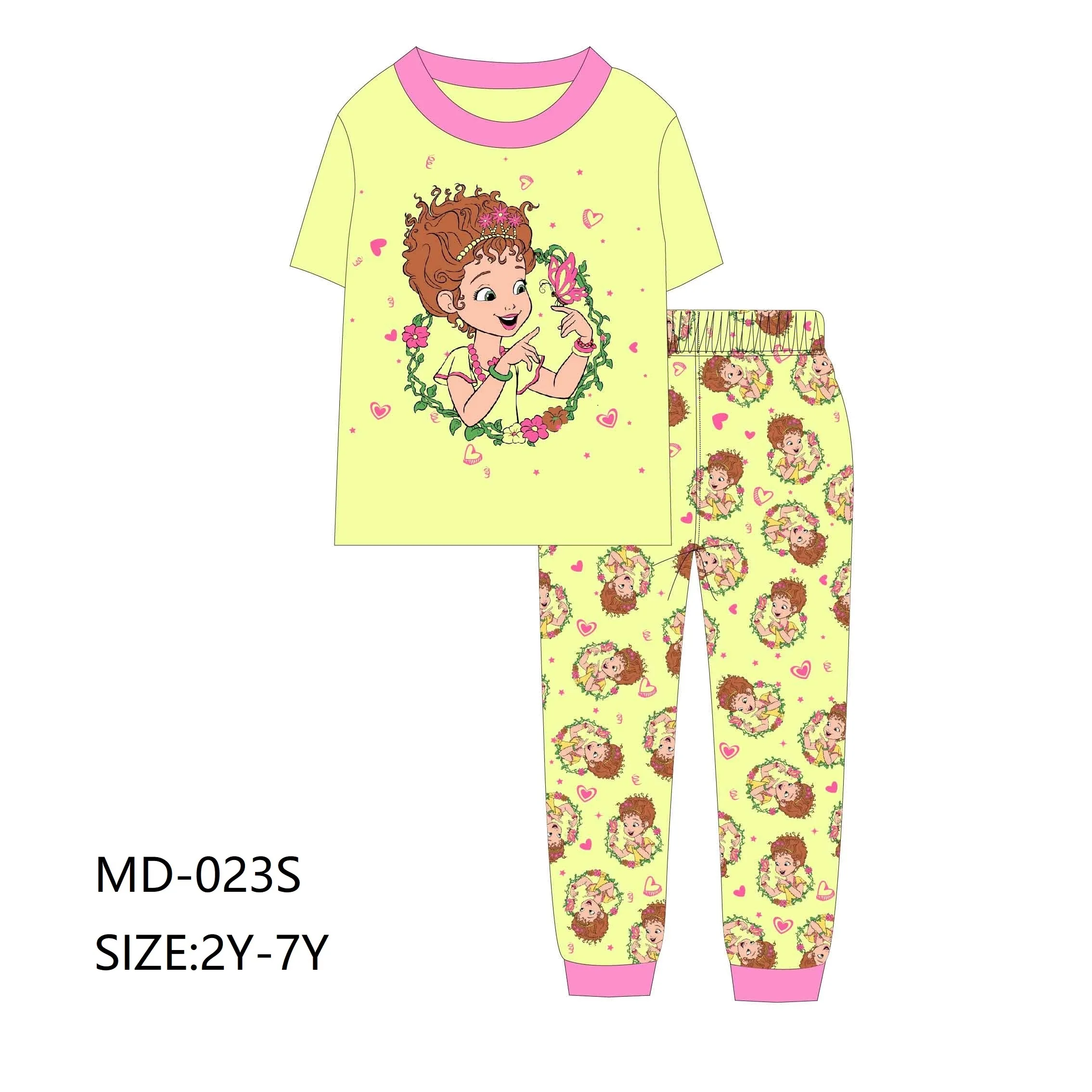

Short-sleeved trousers girls pajama CALUBY brand factory wholesale. Cotton high-quality set, Same picture