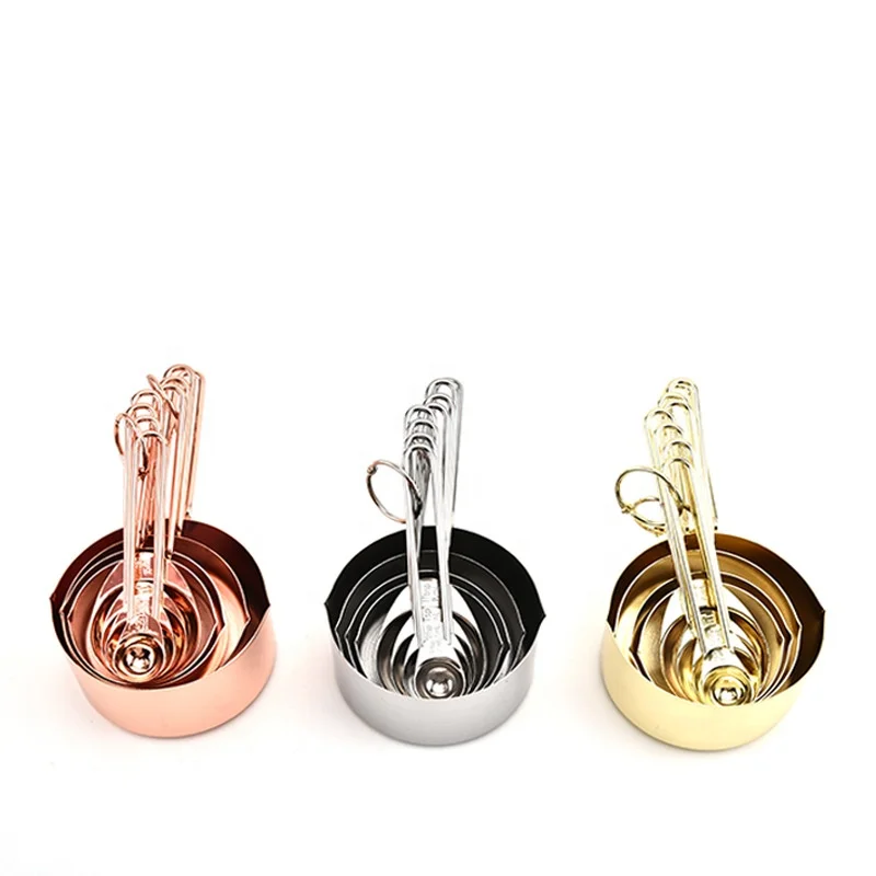 
18/0 Stainless Steel Measuring Cups and Spoons Set in Silver/Gold/Rose Gold Color 