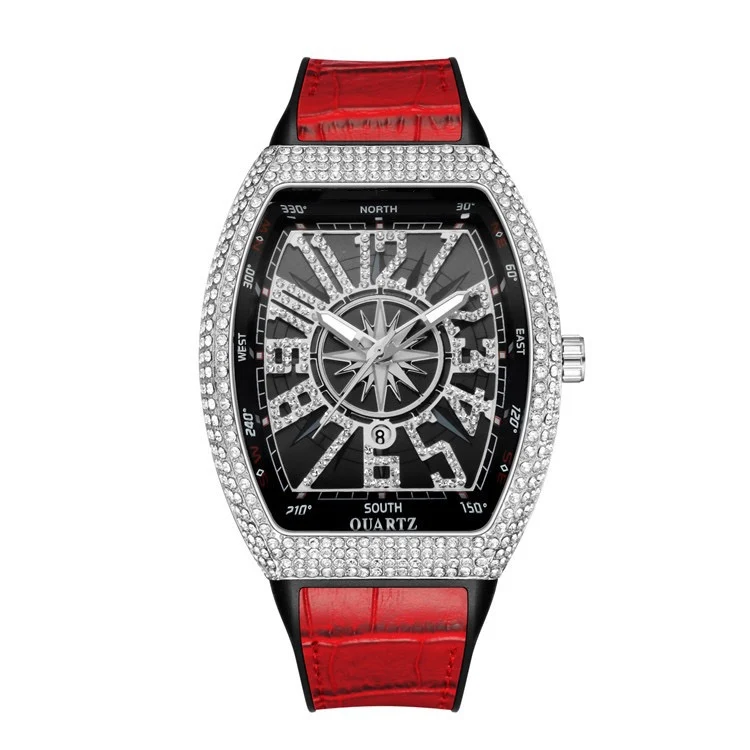 

Hot sale Valentine Gifts Leather Strap Men Watch Men Iced Out Watches