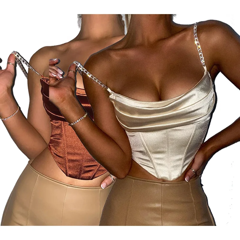 

Women's Clubwear Sexy Metal Chain Sleeveless Crop Top Tees Corset Tank Tops, Available