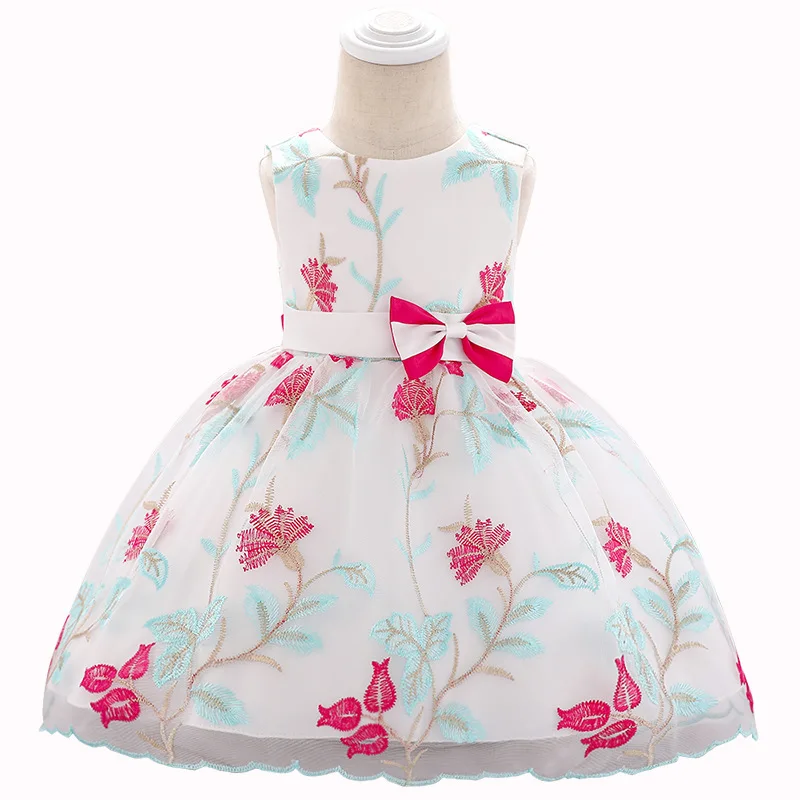 

Baby dress for one year old New Princess dress embroidered bow children's performance dress
