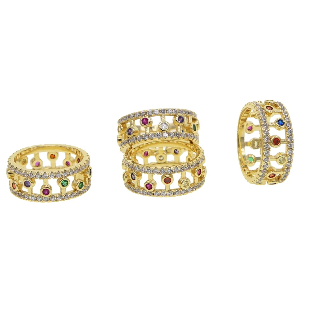 

fashion gold jewelry white colorful cz cage hollow bar double engagement band finger ring US 6 7 8