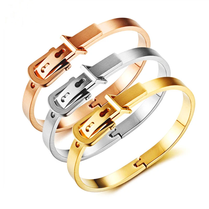 Luxury Gold Plated Stainless Steel Belt Buckle Cuff Bangle For Women