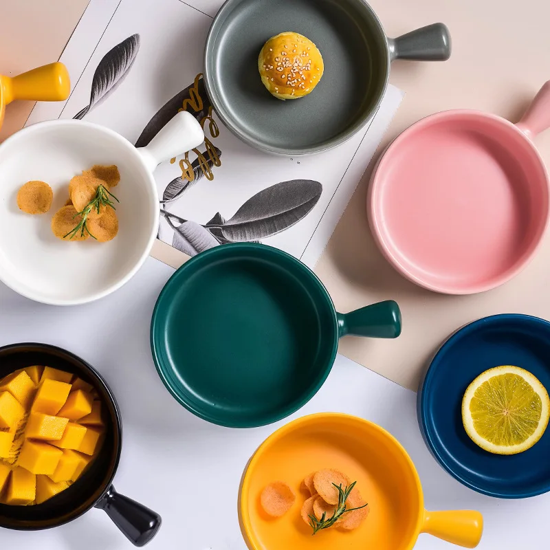 

Round Ceramic Bakeware with Handle Baking Pan Lasagna Round Porcelain Bakeware Tary Deep Frying Pan